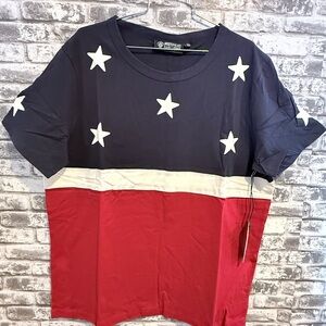 Mostly Heard Rarely Seen American Flag Stars and Stripes Colorblock T-Shirt